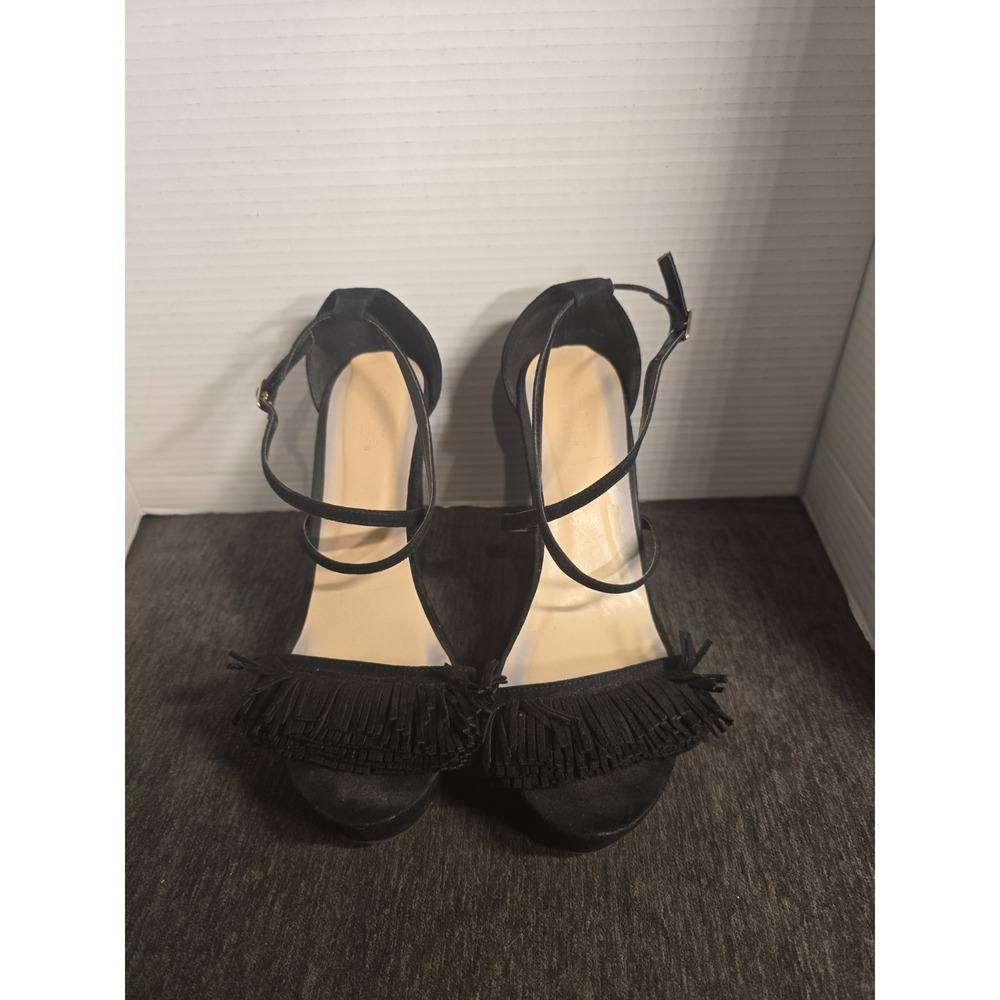 Charlotte Russe Black Faux Suede Fringe Platform Wedge Sandals Womens 10
